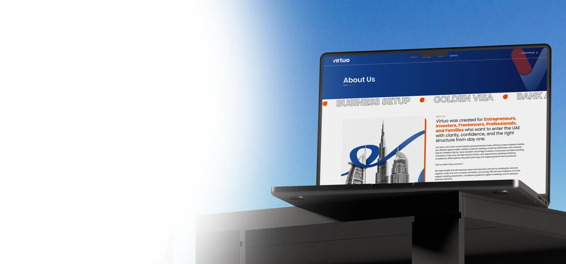 Virtuo website design shown on a laptop illustrating UAE business website credibility