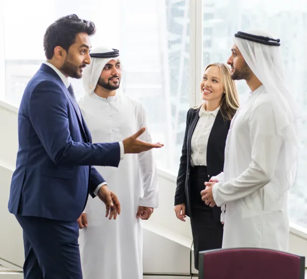 Business consultants discussing company formation in Dubai